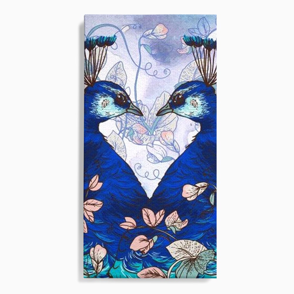 Tablou canvas cu tablou canvas cu doi pauni albastri, fara rama, pe sasiu de lemn